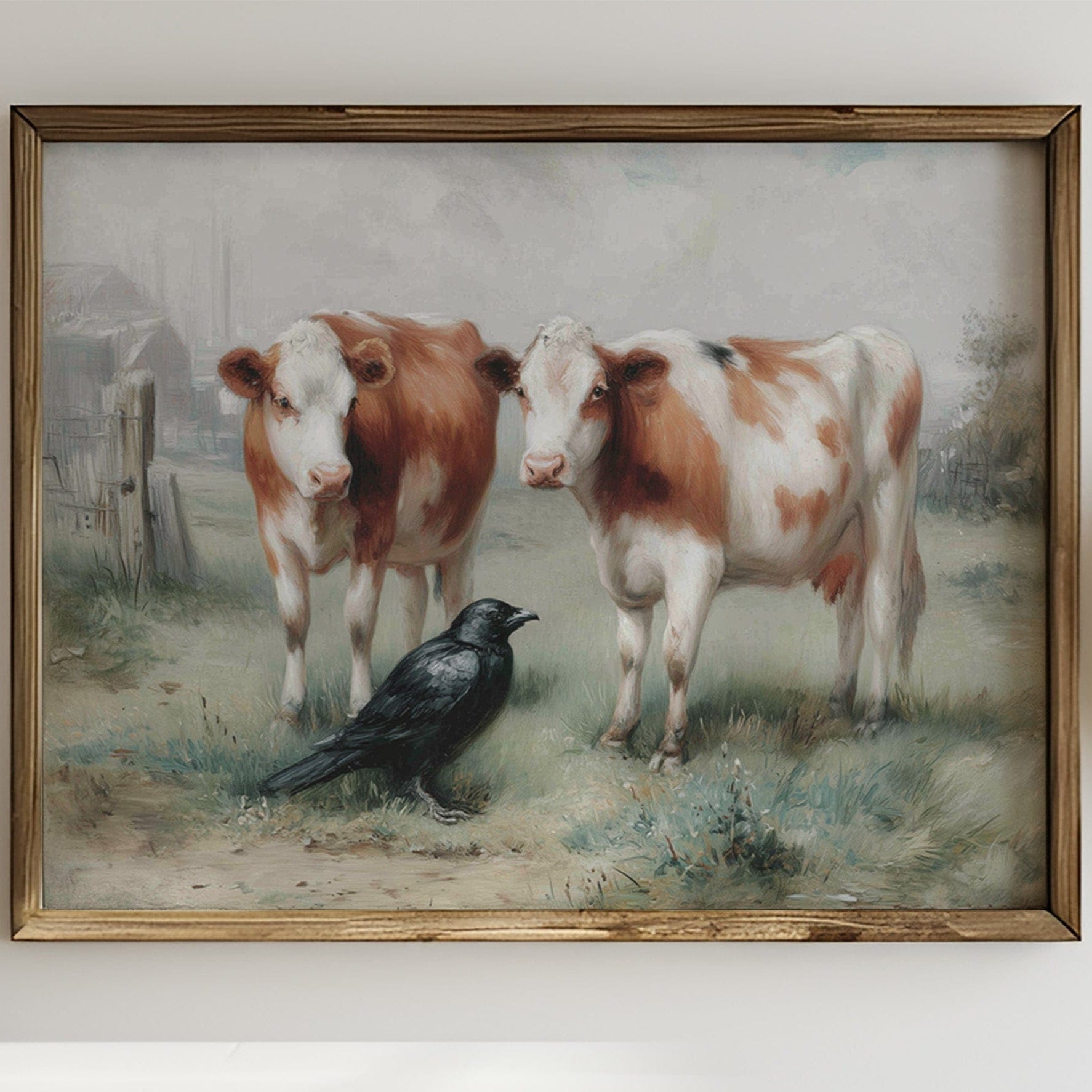 Curious Calves Meet Morning Crow