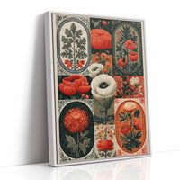 Botanical Patchwork in Red and Ink