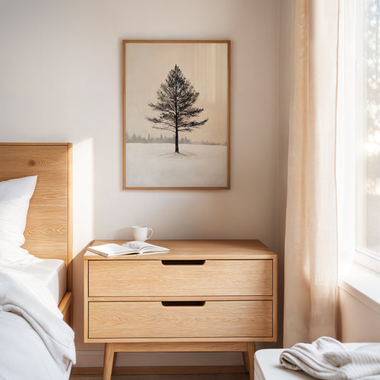 Solitary Pine Winter Canvas - Minimalist Nature Art - Gallery Canvas image 13