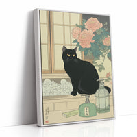 Black Cat Guards Peony Garden