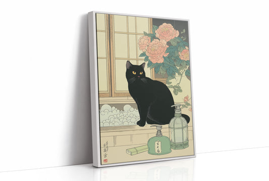 Black Cat Guards Peony Garden