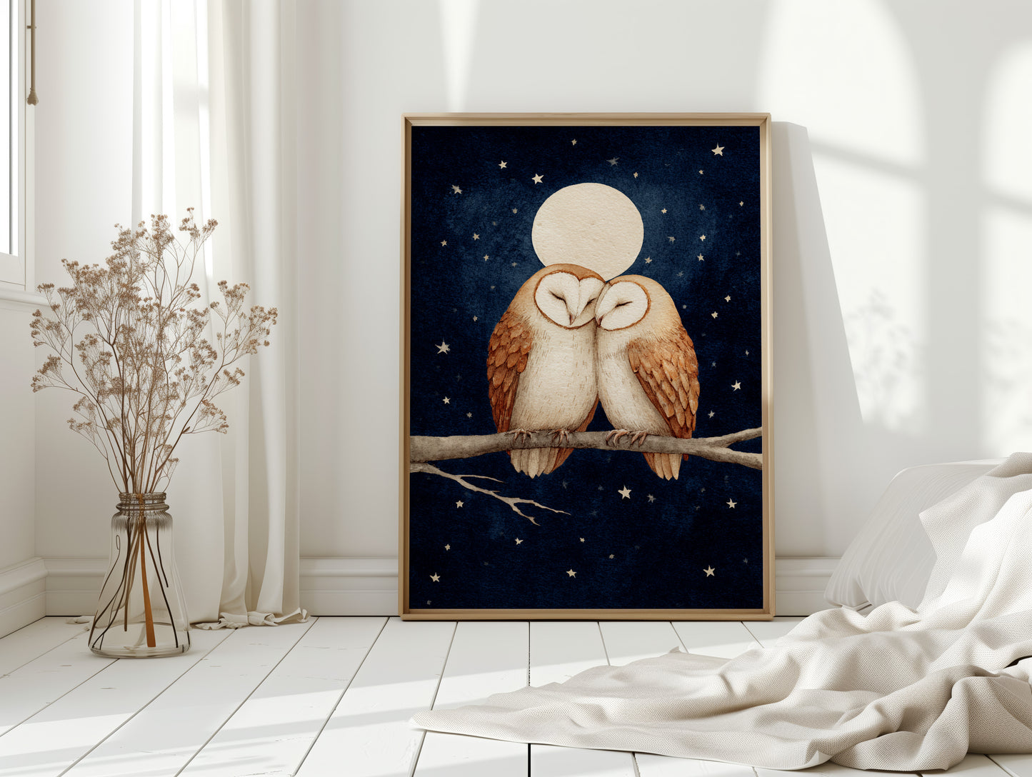 Loving Owls Under a Full Moon