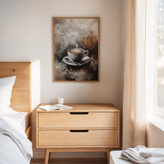 Steaming Coffee Cup Canvas Art - Rustic Kitchen Decor - Gallery Canvas image 4