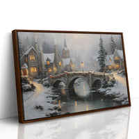 Snow Falls On Stone Bridge Lights