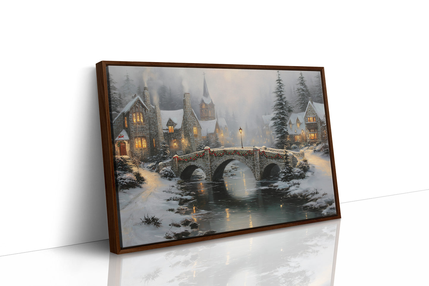 Snow Falls On Stone Bridge Lights
