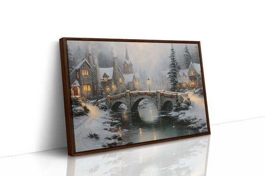 Snow Falls On Stone Bridge Lights