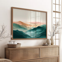 Birds Soar Above Misty Peaks