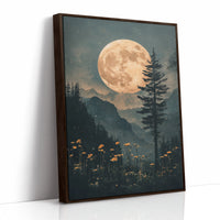 Harvest Moon Forest: Serene Mountain Landscape Canvas Wall Art