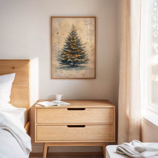 Glowing Christmas Tree Watercolor Print - Festive Wall Art - Gallery Canvas image 3
