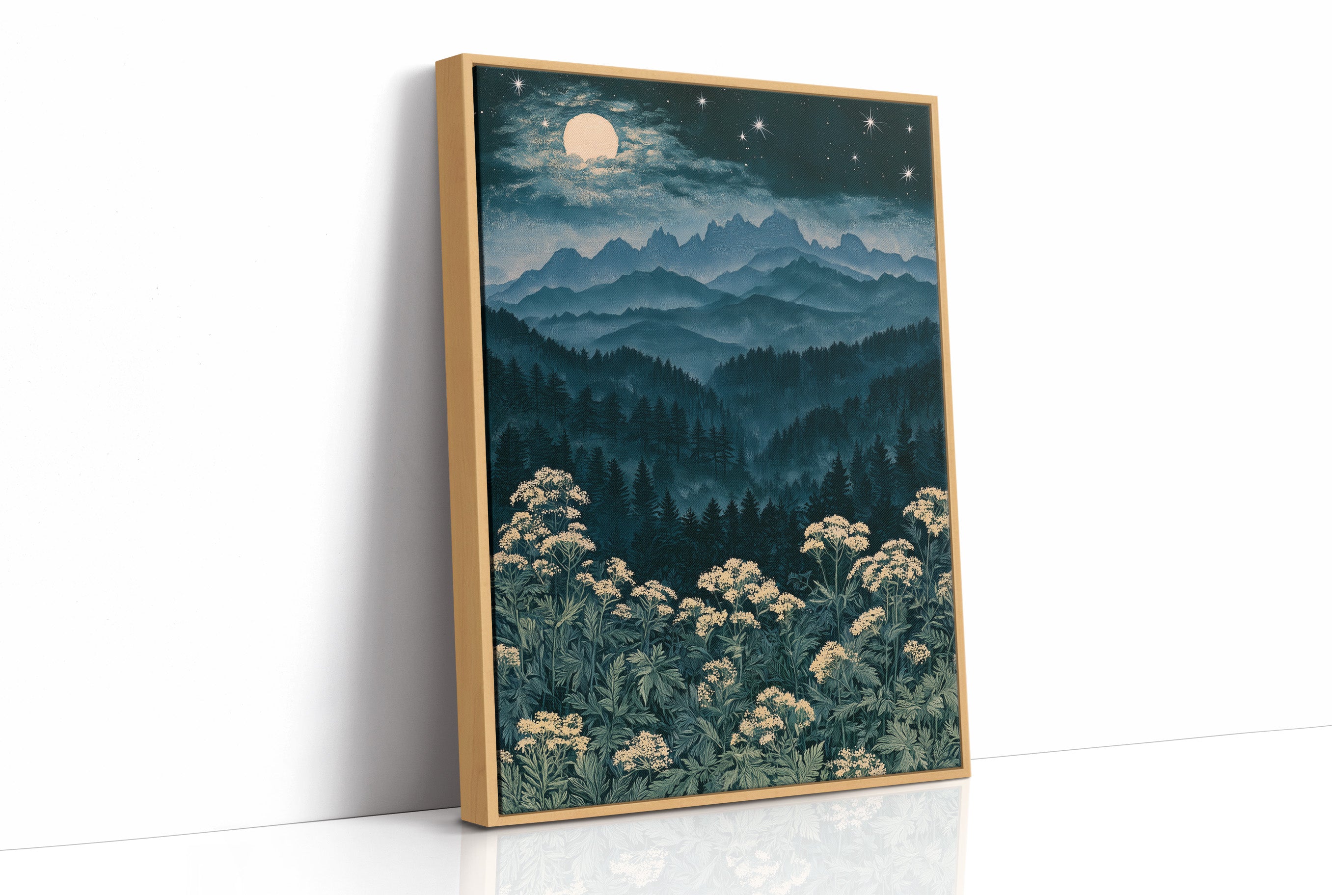 Moonlit Mountains Meet Wildflowers
