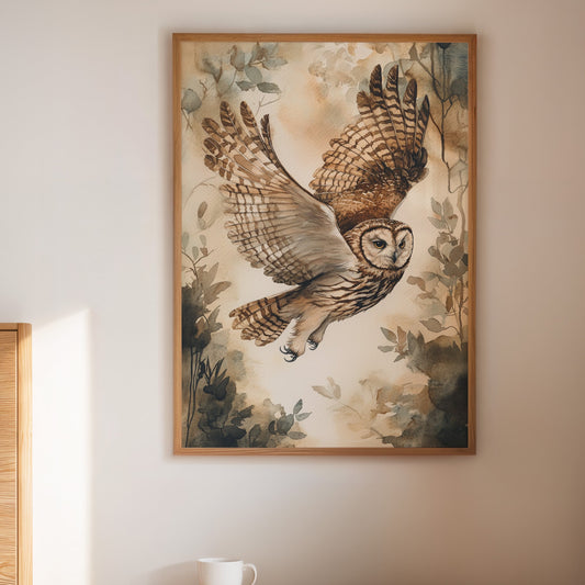 Majestic Owl Watercolor Print - Nature Wildlife Art - Gallery Canvas image 1