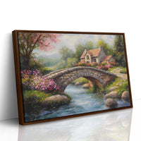 Roses Bloom By Ancient Stone Bridge