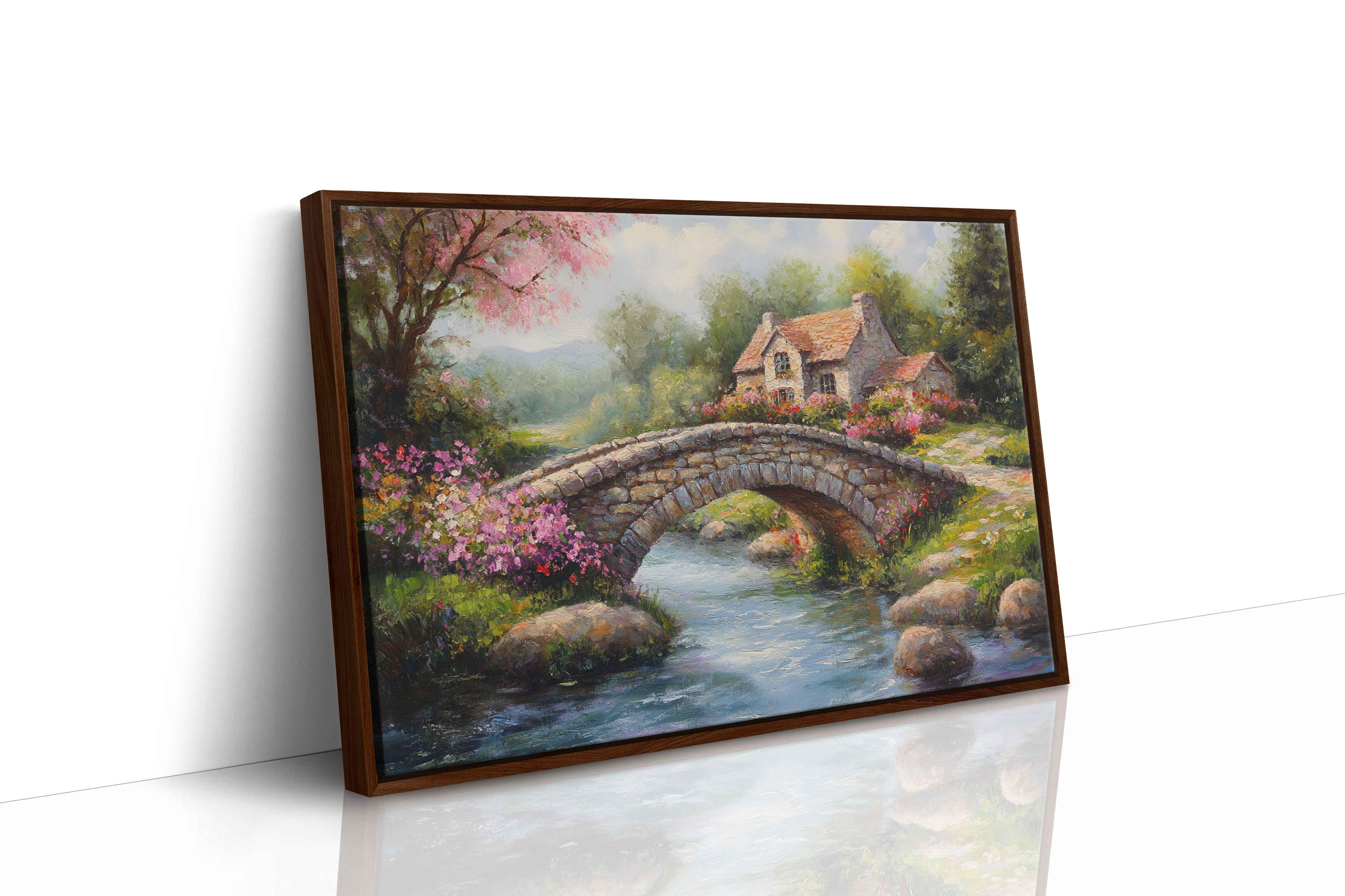 Roses Bloom By Ancient Stone Bridge