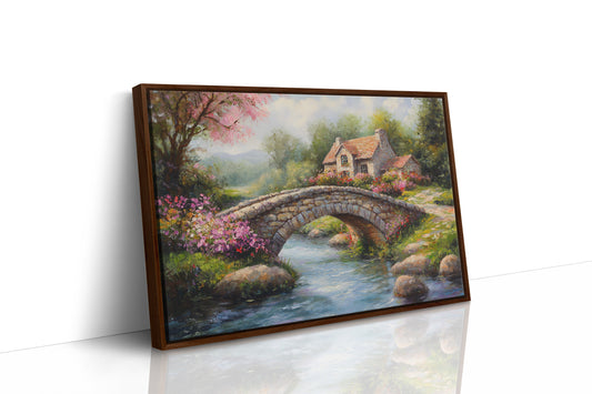 Roses Bloom By Ancient Stone Bridge