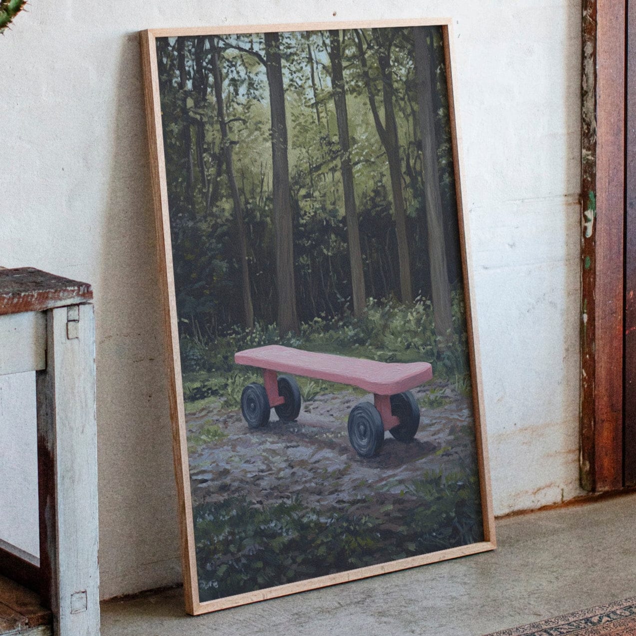 Pink Bench Waits In Forest Shade