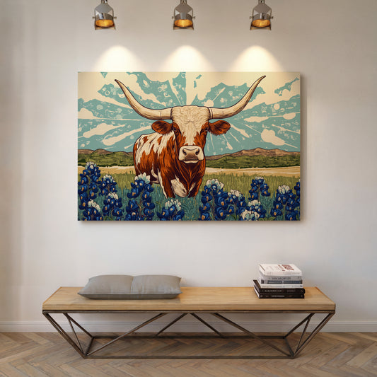 Texas Icon – Longhorn and Bluebonnets Pop Art