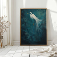 White Egret Wall Art – Elegant Minimalist Bird Print, Coastal Decor