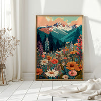 Floral Tapestry Beneath Mountain Peaks