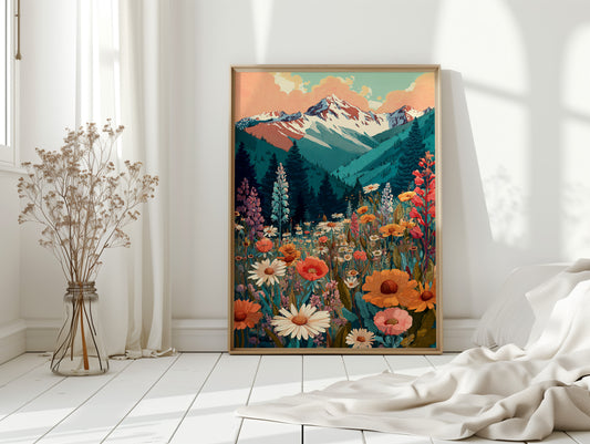 Floral Tapestry Beneath Mountain Peaks