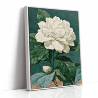 White Bloom on Cracked Teal Canvas