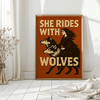 She Rides With Wolves Rustic Art Print
