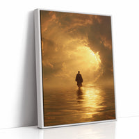 Pilgrim Walks Toward Golden Horizon