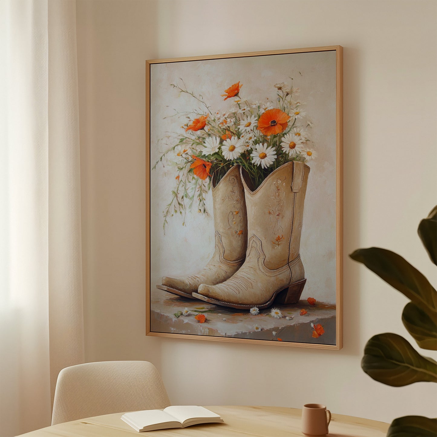 Rustic Western Charm – Cowboy Boots & Wildflowers Wall Art