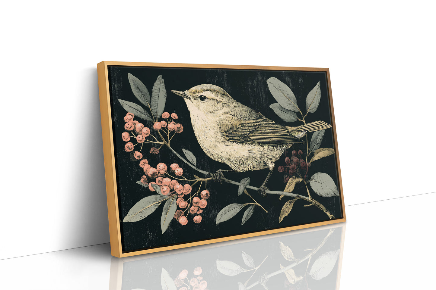 Warbler Amid Berry Branches