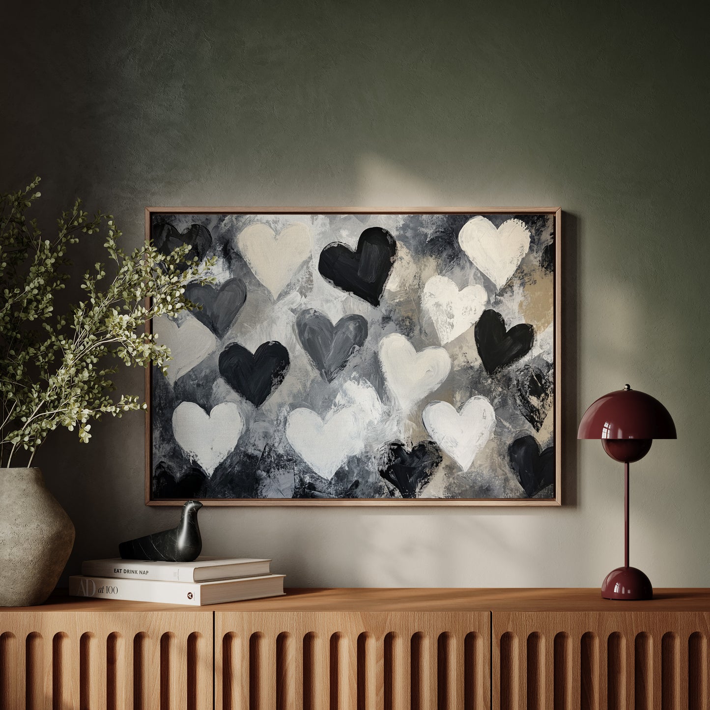 Hearts Dance Through Monochrome Mist