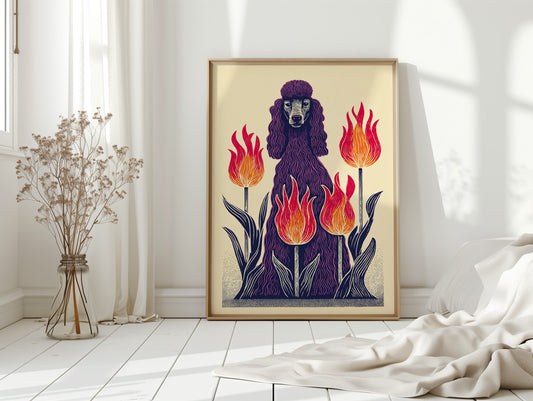 Poodle Amidst Fiery Blooms