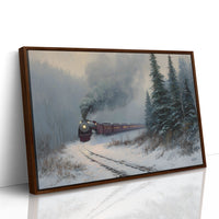 Winter Steam Curves Through Pine Forest