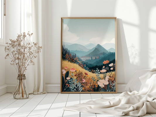 Fields of Color Beneath Mountains