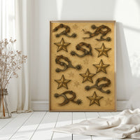 Western Spurs and Stars Vintage Print