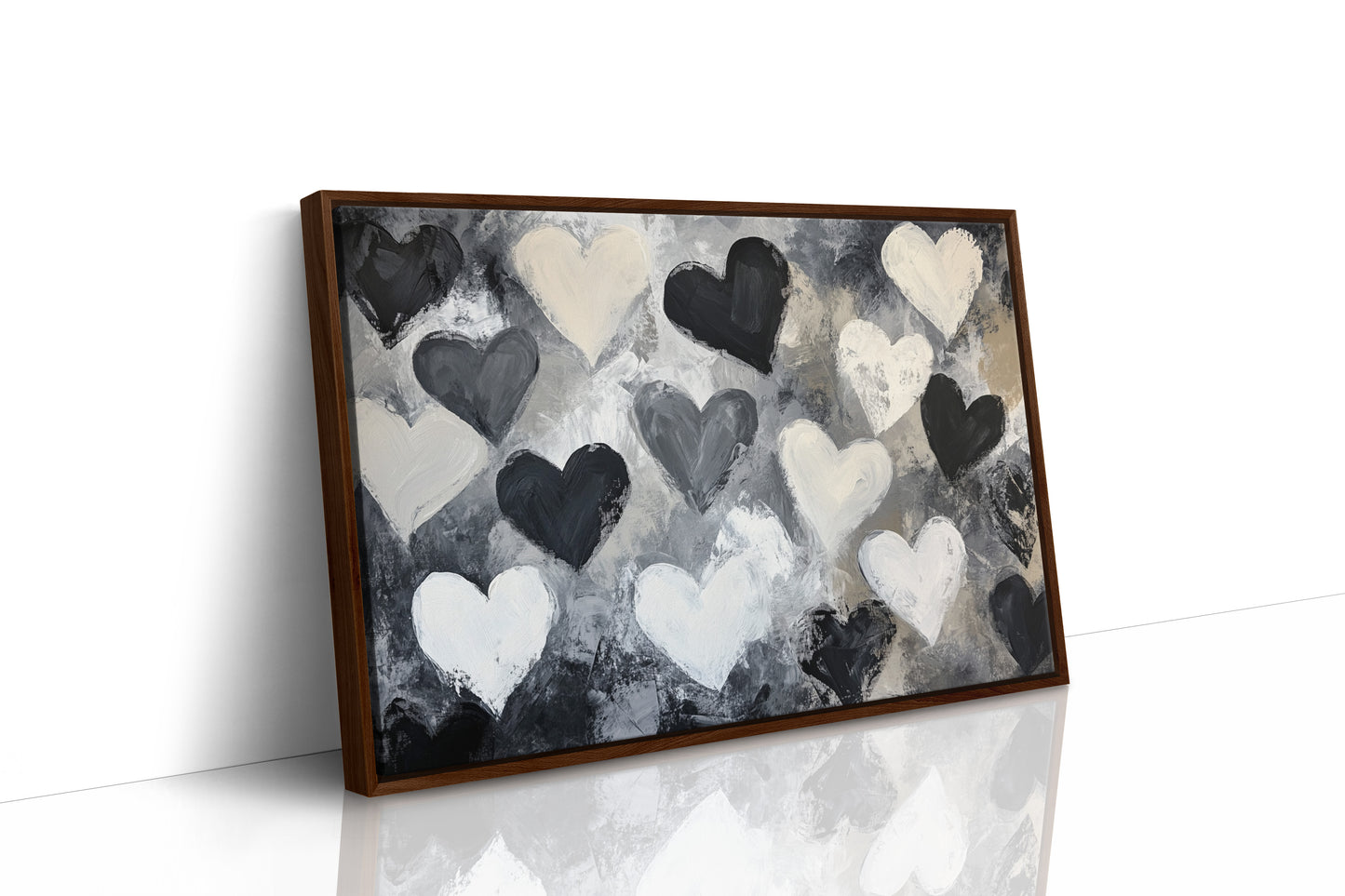 Hearts Dance Through Monochrome Mist