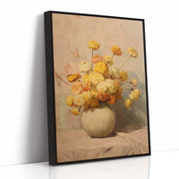 Sunlit Chrysanthemums in Cream Pottery