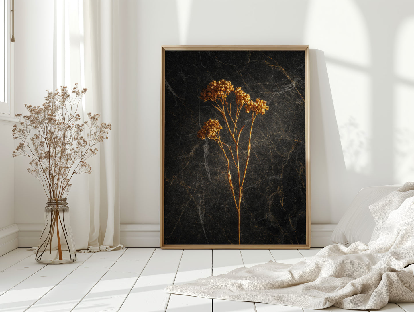 Golden Blooms Against Timeless Stone