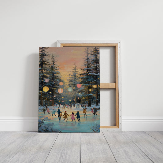 Winter Skaters Dance Under Lanterns