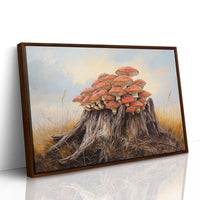 Red Mushrooms Crown Ancient Stump