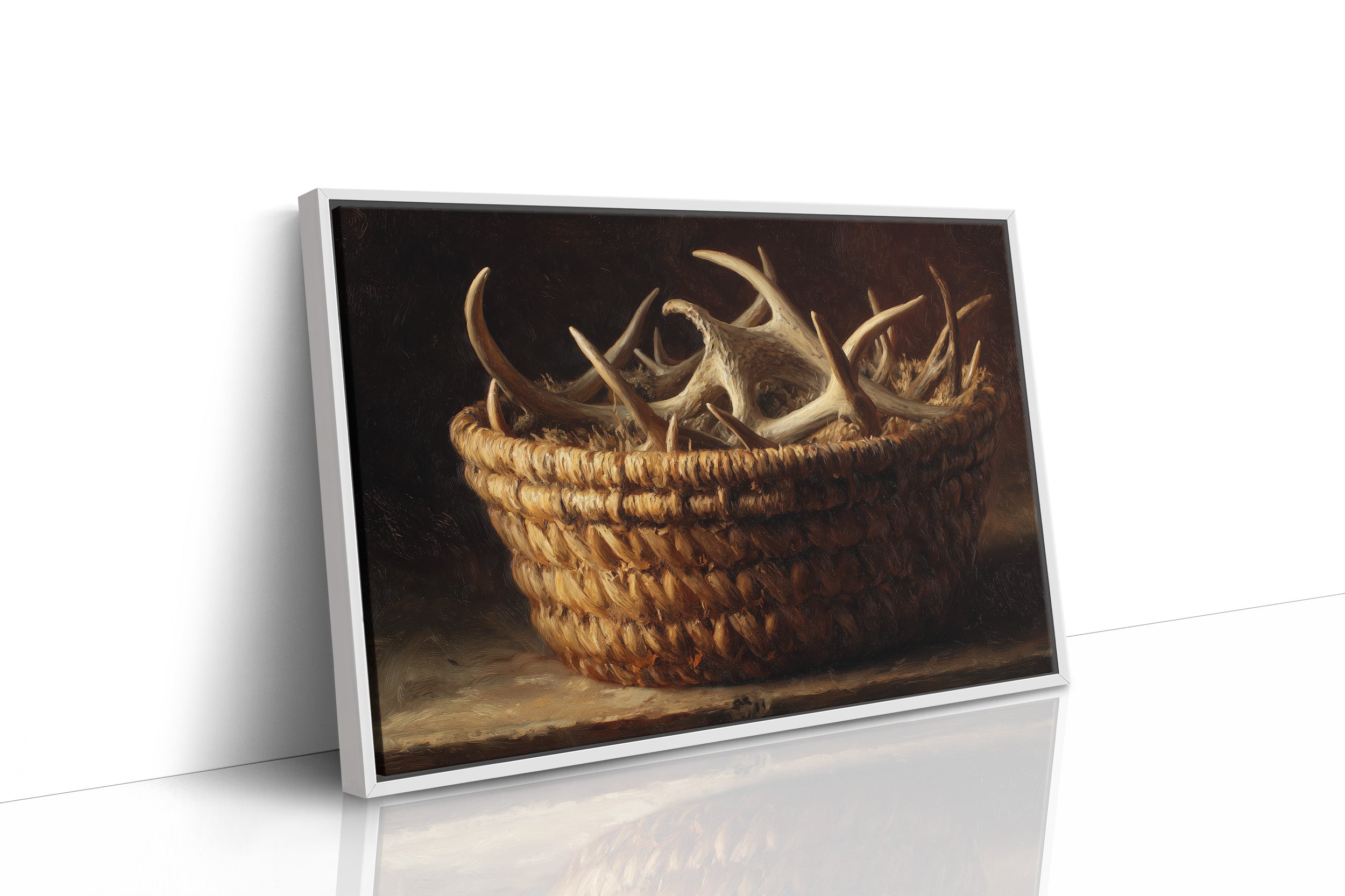 Antlers Gathered In Woven Basket