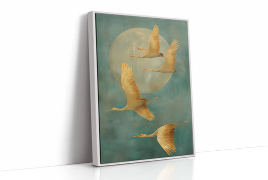 Golden Cranes Dance Through Mist