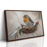 Winter Robin Perches Among Holly