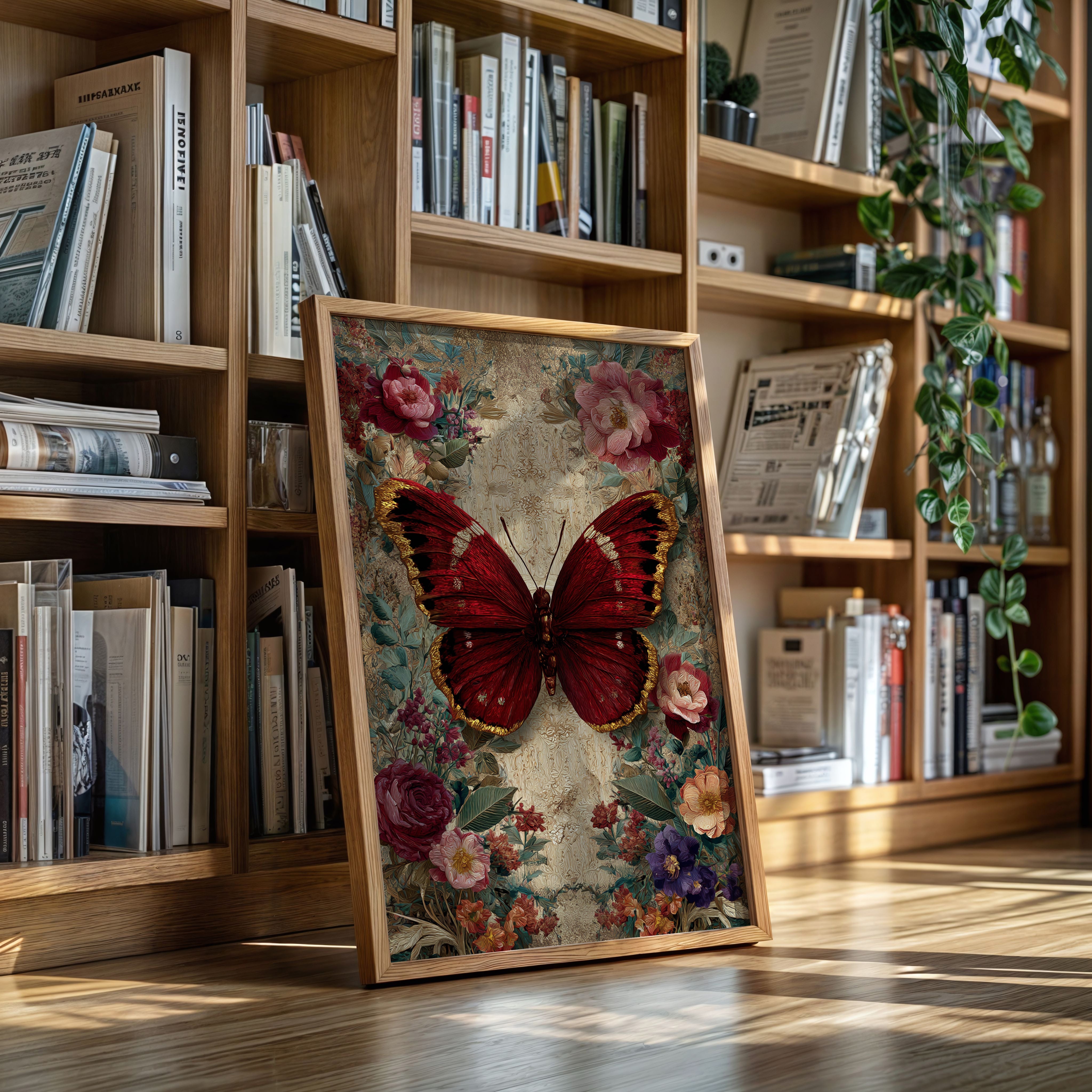 Crimson Wings Among Blossoms