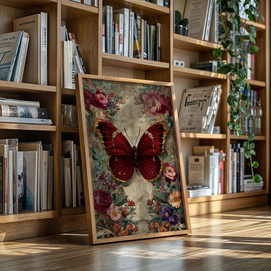 Crimson Wings Among Blossoms
