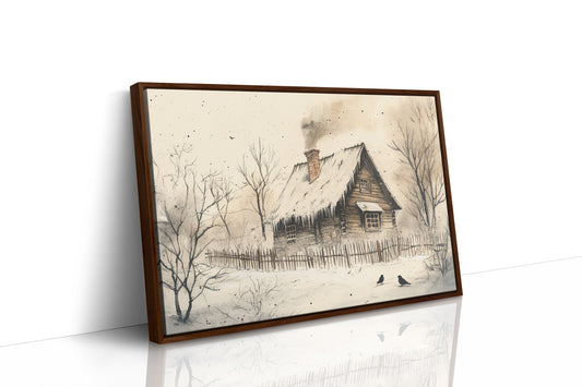 Winter Ravens Guard Frosted Cabin