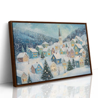 Snow Falls On Candlelit Village Windows