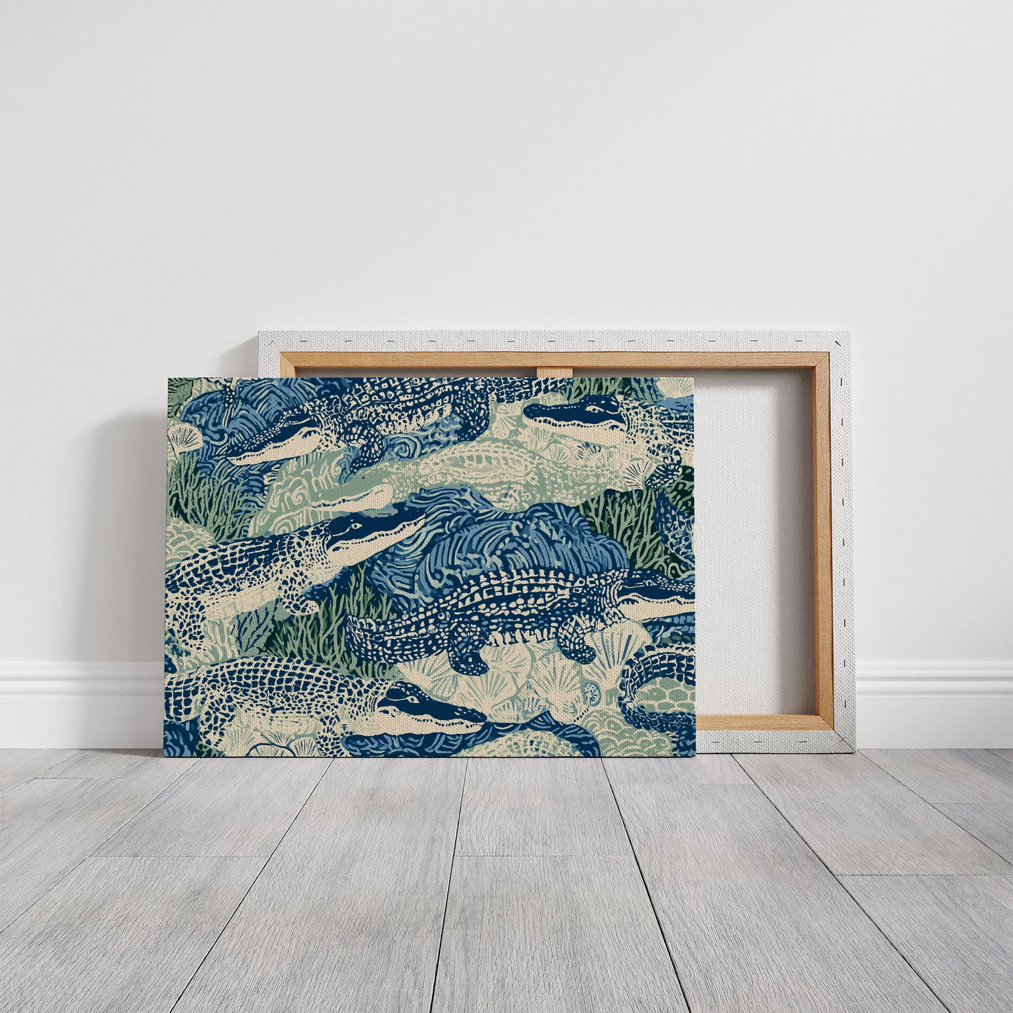 Alligators In Block Print Blue