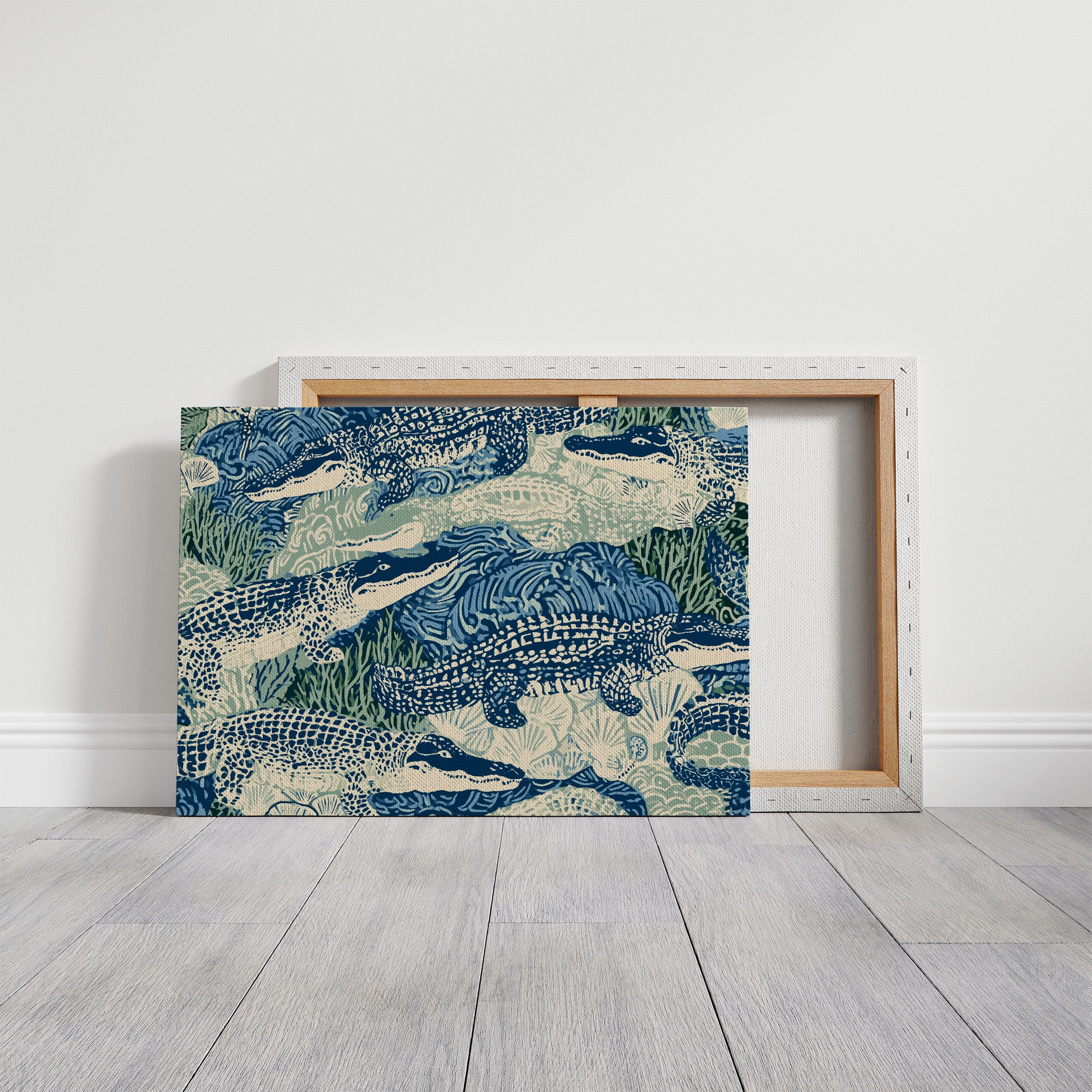 Alligators In Block Print Blue