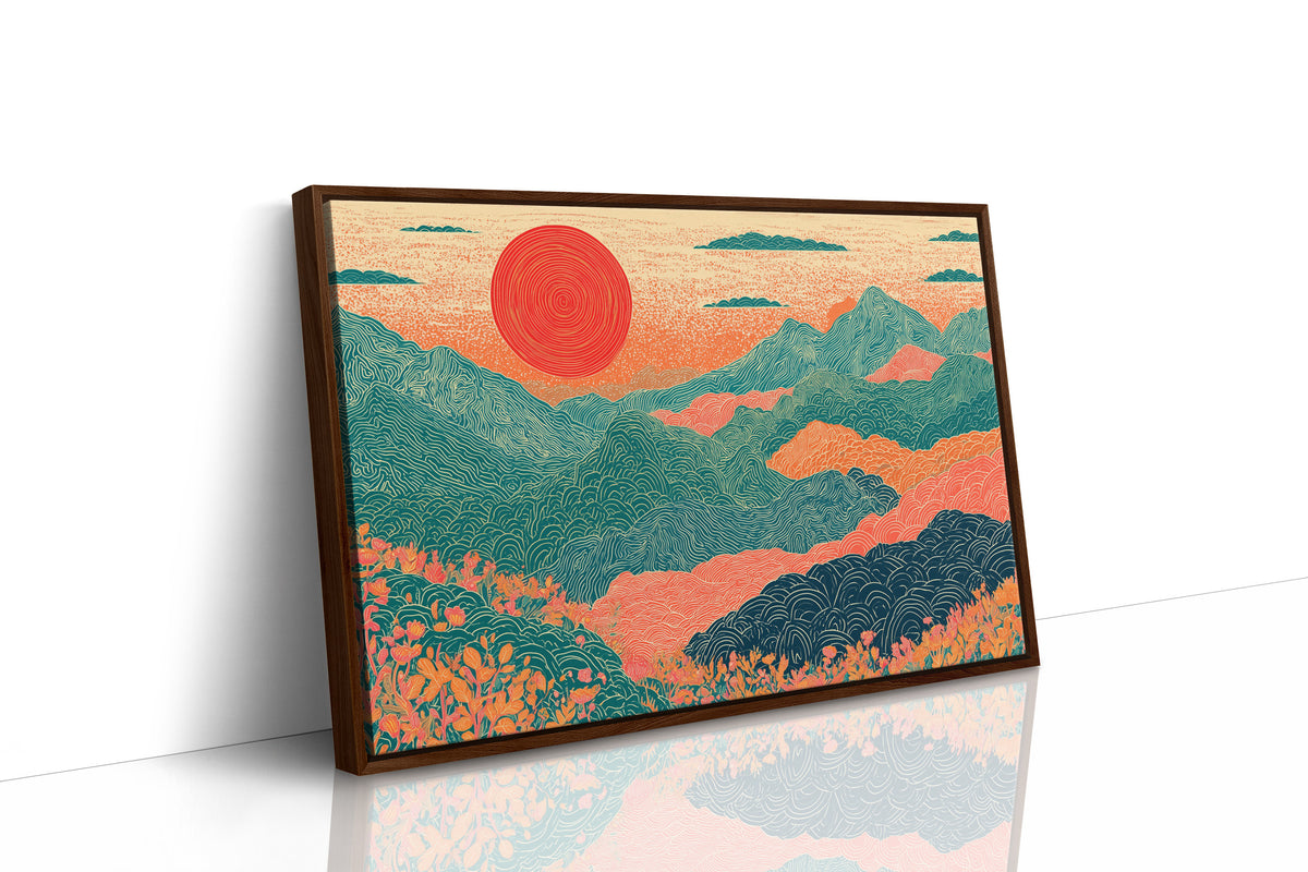 Retro Sunrise Over Ridgelines