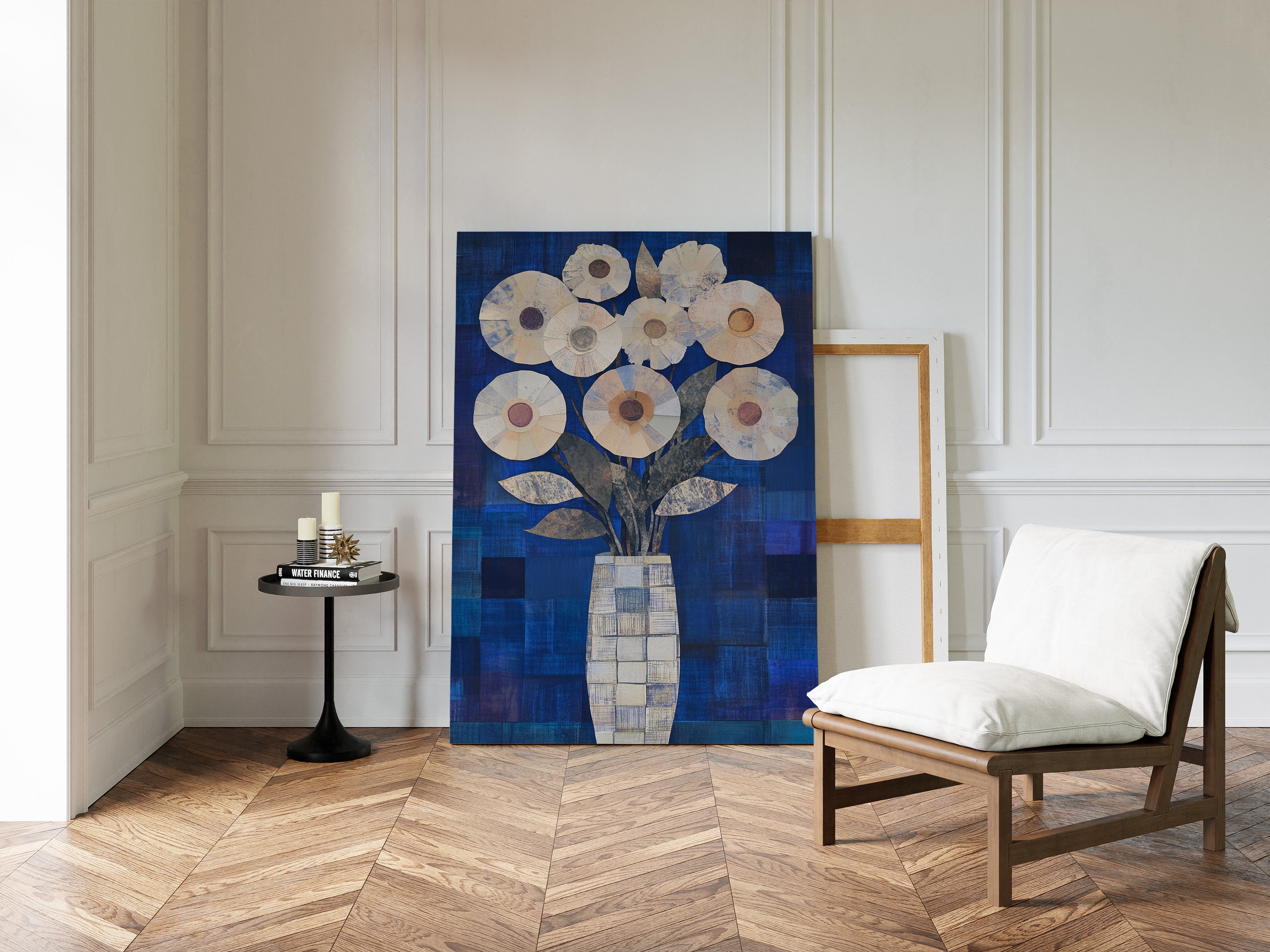 Moonlit Daisies In Checkered Vase
