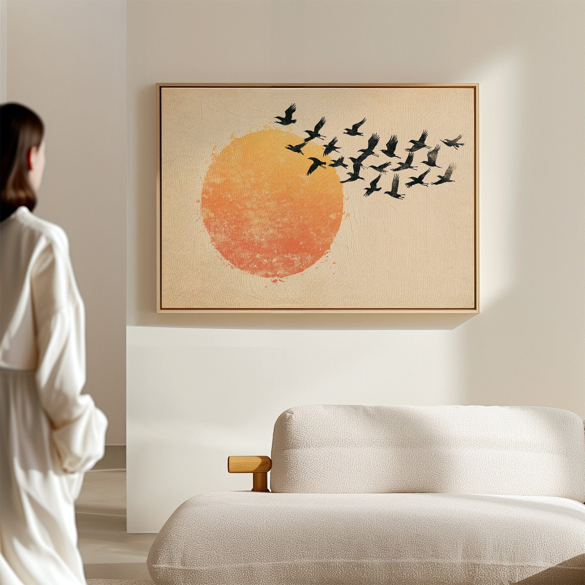 Minimalist Japanese Birds & Sun Print – Vintage Ink Illustration